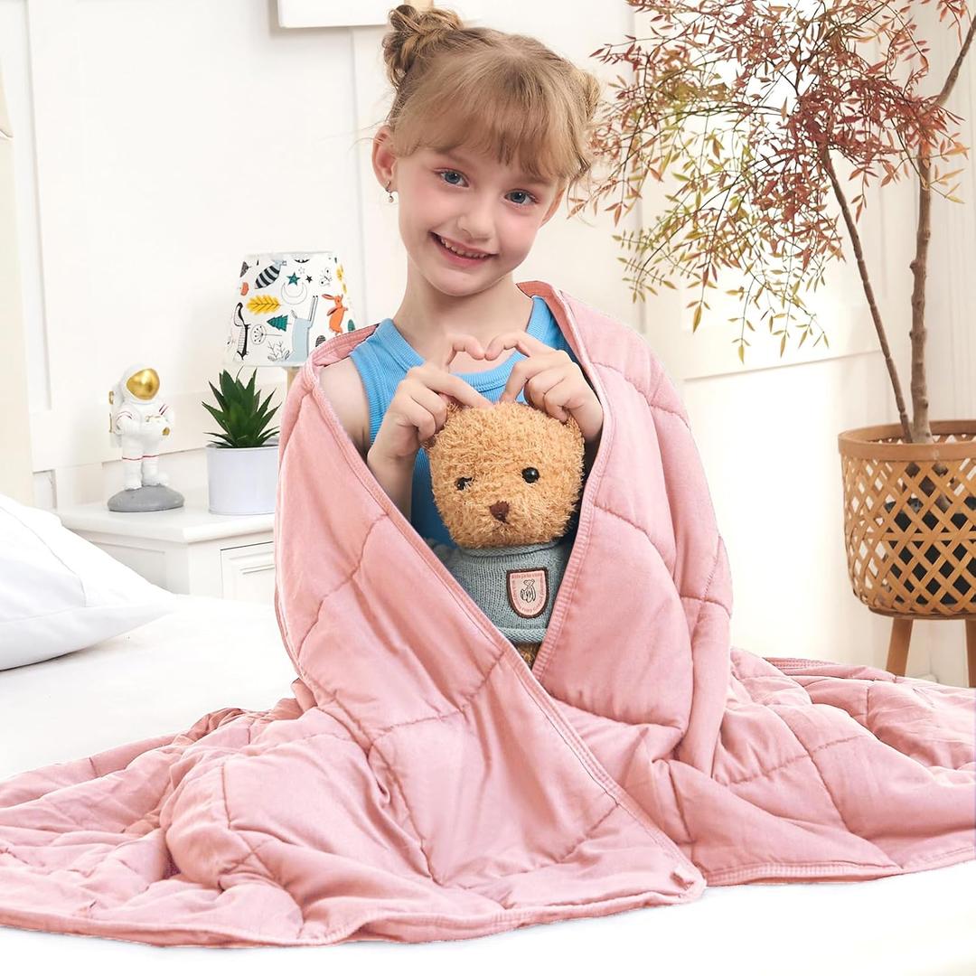 Pink Weighted Blanket Kids 10lbs, 40"x60", Twin Size Cooling Heavy Throw Blanket for 80-120lbs, Microfiber Soft Thick Big Blankets Weighted Comforter Breathable Gift for Sleeping, 40"x60"-10lbs, Pink