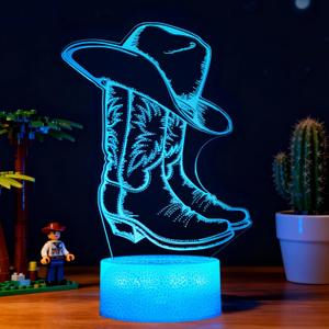 Cowgirl Night Light, Cowboy Gifts, 3D Illusion Night Light with 16 Colors Changing, Remote Control with Timer, Kids Room Decoration for Holiday Birthday Christmas