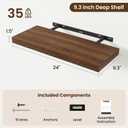 24in Floating Shelves for wall Set of 2, Walnut Wall Mounted Shelf 9.3in Deep for Wall Decor, Hanging Shelf 1.5in Thick for Living Room, Bedroom, Bathroom, Kitchen, Office, 27.5"Wx9.3"Dx1.5"H,Set of 2