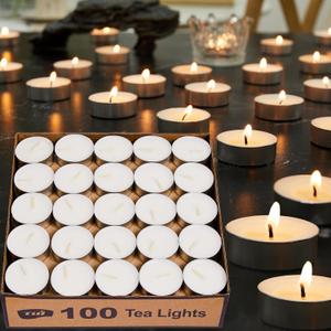 Unscented Palm Tea Lights Candles 100 Pack Bulk, 4.5 Hours Long Burning White Tea Lights,Non-Paraffin, Smokeless, Mini Tealight Votive Candles for Wedding, Centerpiece, Party, Christmas
