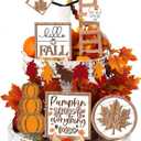 Maitys 13 Pcs Thanksgiving Tiered Tray Decor Set Thanksgiving Pumpkin Gnome Rustic Farmhouse Decoration Harvest Decor Trays Wooden Tabletop Signs for Give Thanks Home Kitchen Party(Rustic Style)