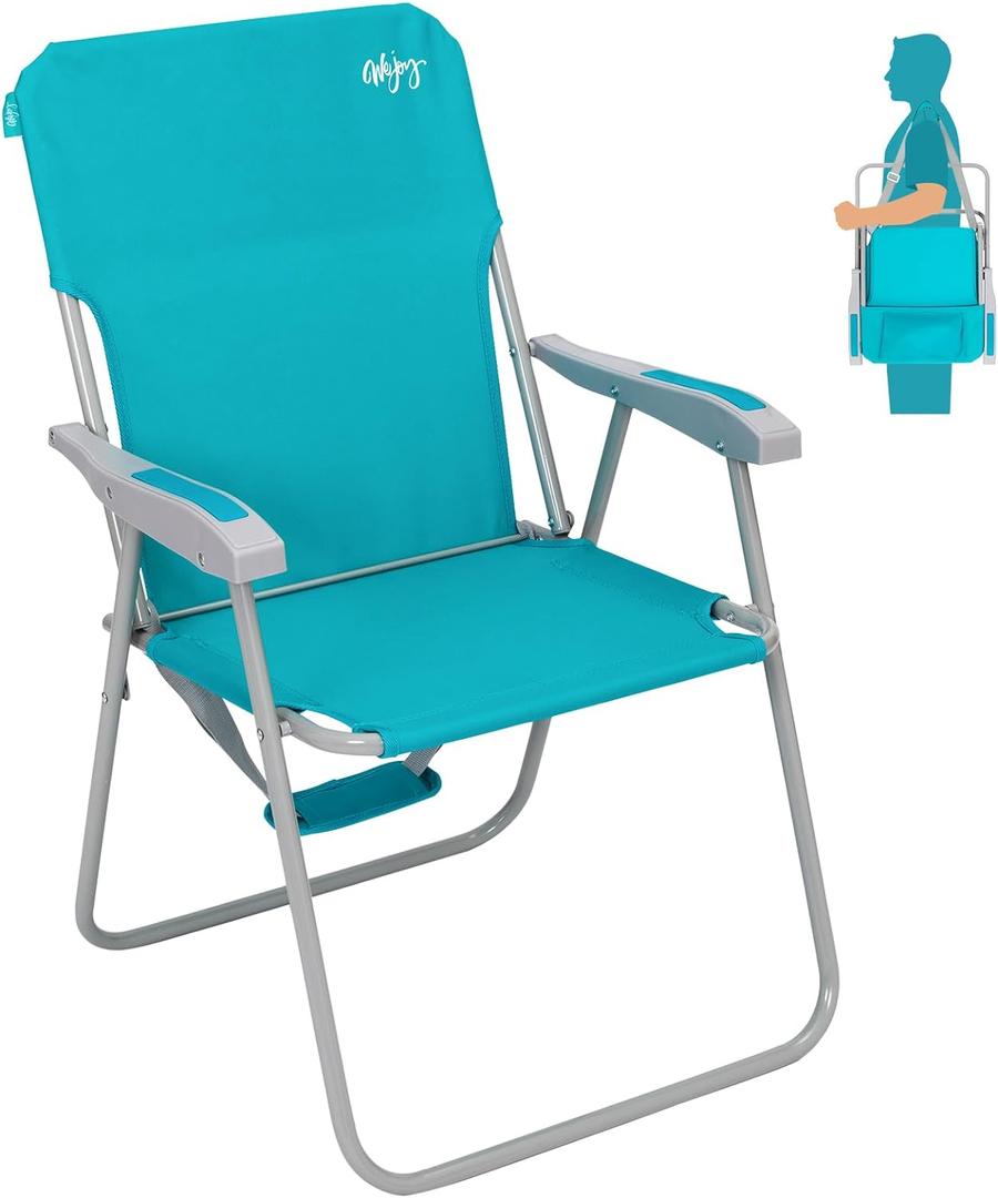 #WEJOY Folding Beach Chair for Adults, Lightweight Beach Chair with Shoulder Straps, High Back Beach Chairs with Hard Armrest, Supports 300lbs for Beach Lawn Concert (#C 1 Pack Cyan)
