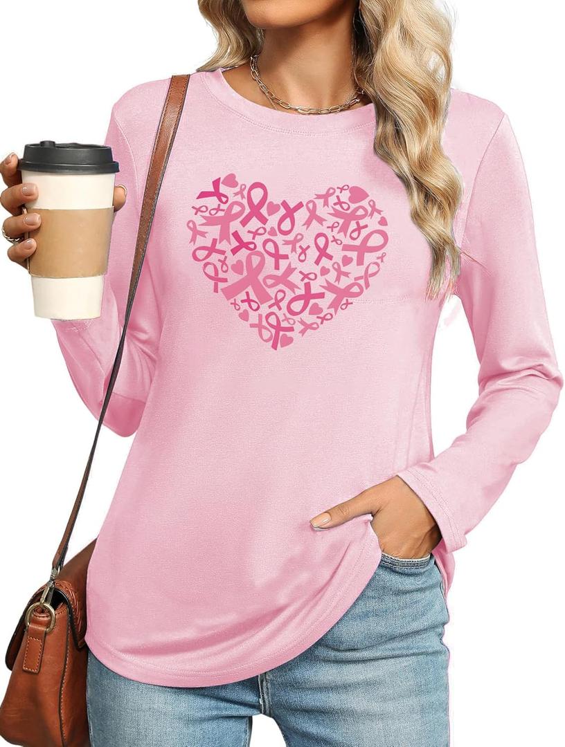 Breast Cancer Shirts for Women: Breast Cancer Awareness Ahirt Pink Ribbon T-Shirt Inspirational Cancer Support Tee Tops (XL)