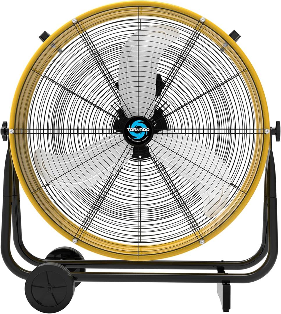 Tornado - 24 Inch High Velocity Heavy Duty Tilt Metal Drum Fan Yellow Commercial, Industrial Use 3 Speed 7700 CFM 1/3 HP 8 FT Cord ETL Safety Listed (YELLOW)