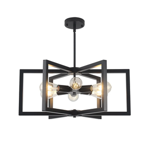 Modern Farmhouse Chandelier, 23.6'' Large Black Chandelier Light Fixture Industrial Geometric Chandeliers for Dining Room Entryway Living Room Kitchen (6 Lights, E26)