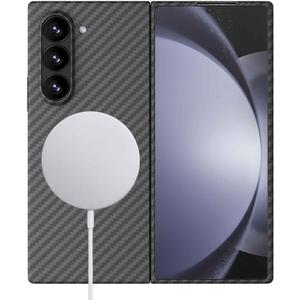 Sisyphy Aramid Fiber Case for Samsung Galaxy Z Fold 6 Compatible with MagSafe, Black 1500D with Carbon Fiber Texture, Super Slim Protective Cover Skin, Soft Touch Sturdy Durable Snap-on Back Cover