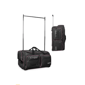 Fanwoli 28" Dance Bag with Garment Rack | Upgraded Stable System & Fabric | More Lightweight & Wear-Resistant | Ideal Competition Rolling Duffle Bag | Black/Pink Trim