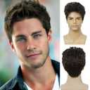 Kaneles Mens Short Brown Wig Natural Synthetic Heat Resistant Wig for Daily Party Use