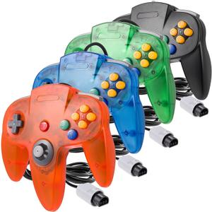 miadore 4 Pack Classic 64 Controller, Wired N64 Controllers with Upgraded Joystick (Non PC USB Version) (Black/Clear Green/Clear Blue/Clear Orange)
