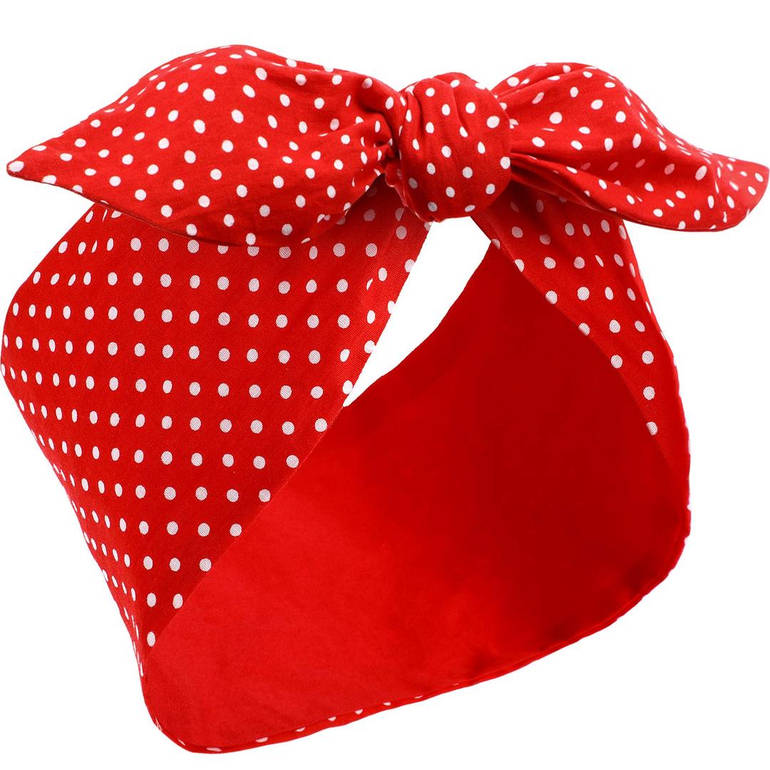 Hicarer Halloween Red Polka Dot Bow Headband Cute Bandana Retro Headband 50s Outfit Hair Headwrap with Wire Vintage Hair Accessories Cosplay Costume for Women(Small Dots)