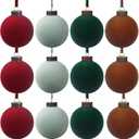 12 Pcs Velvet Christmas Balls Bulk Shatterproof Plastic Christmas Tree Decorations for Decorative Hanging Baubles (12, Wine redHaze BlueBlackish GreenBrown, 3.94Inch)