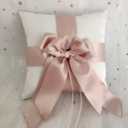 White Ring Bearer Pillow with Double Ribbon Bow Dcor for Wedding Ceremony Vow Renewal Baby Shower Party Favor (Pillow)