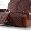 Ruaozz Waterproof Recliner Sofa Covers, 1-Piece Couch Covers for Reclining Couches Reclining Couch Cover Washable Furniture Protector with Elastic Straps Pocket for Kids Pets (Coffee, 2 Seater)