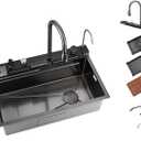 Waterfall Kitchen Sink,Stainless Steel Single Bowl Digital Display Smart Sink Drop In With Various Accessories (Dark Gary, 31.5"x17.7"x8.7")