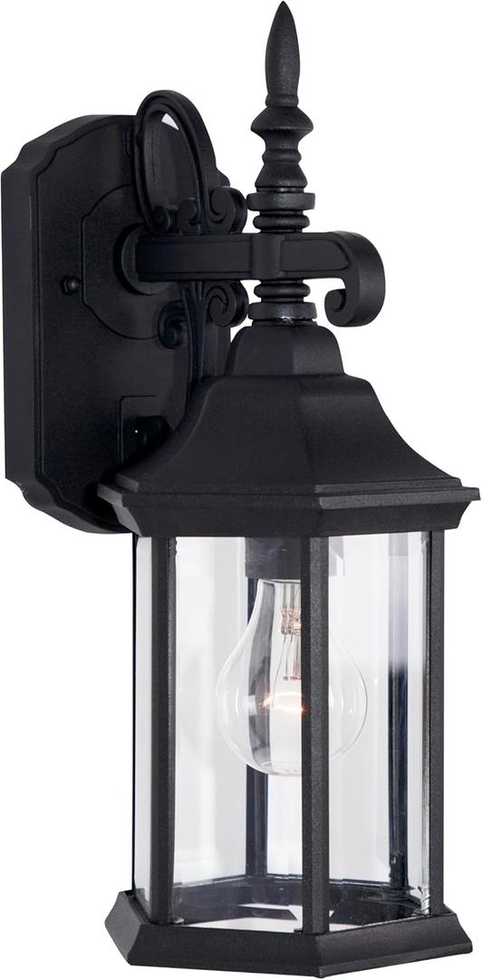 DESIGNERS FOUNTAIN Devonshire Outdoor Light Fixture, 14 Inch Exterior Wall Lantern Sconce for Front Door, Patio and Porch, Black, 2961-BK