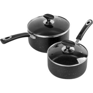 Nonstick Saucepan Set - 2 Quart and 3 Quart,Ultra Non Stick Sauce Pan Small Pot with Glass Lid,Great for Home Kitchen Restaurant,Black