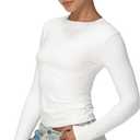 Sunzel Long Sleeve T Shirts for Women with Crew Neck, Double Lined Tops Slim Fit Basic Tee, Casual Undershirt Outfits (White)