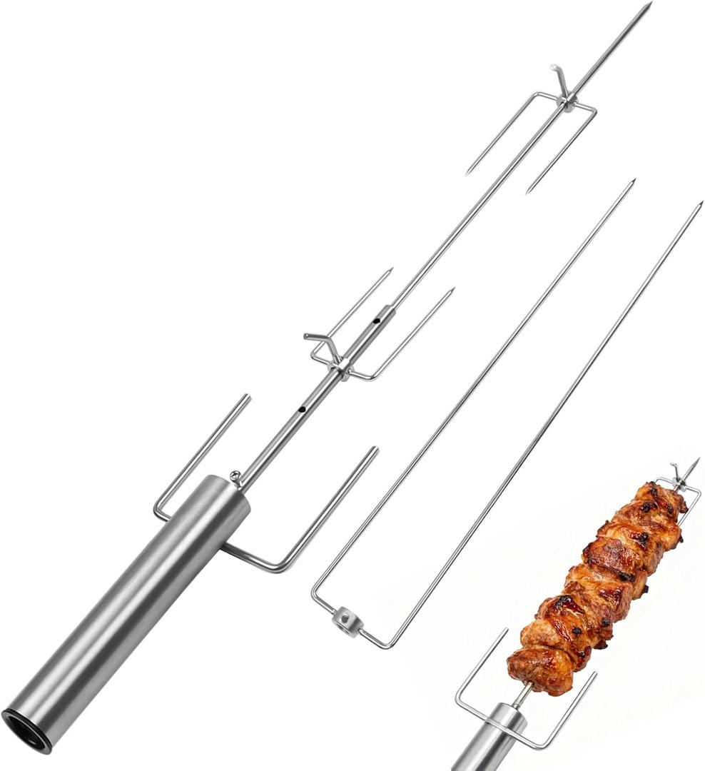 Cordless Portable Electric BBQ Rotisserie Grill Kit, Universal Automatic Motor Roaster Stand with Adjustable Length Stainless Steel Spit Rod, Automatic Rotating Barbecue Grill for Outdoor Camping