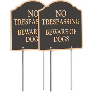 Large (2 Pack) 12x12 Inch No Trespassing Beware of Dog Sign, Reflective, Aluminum, Metal, Weatherproof Up to 7 Years Outdoor, Includes Stakes for Easy Mounting