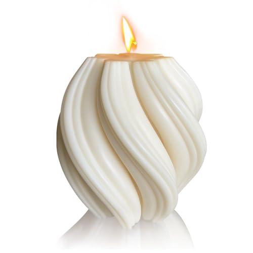 Spiral Swirl Candle Beautiful Handmade Pillar Scented Soy Wax Twirl Elegant Bubble Aesthetic Candle Housewarming Gift Home Room Shelf Decor Idea Spiral Candl (White Medium)