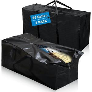 Elsjoy 2 Pack 66 Gallon Extra Large Moving Bags, 45 x 16 x 22 Inch Black XXL Storage Bags with Zippers & Handles, 250L Heavy Duty Over-Sized Storage Tote for Traveling, Moving, Camping