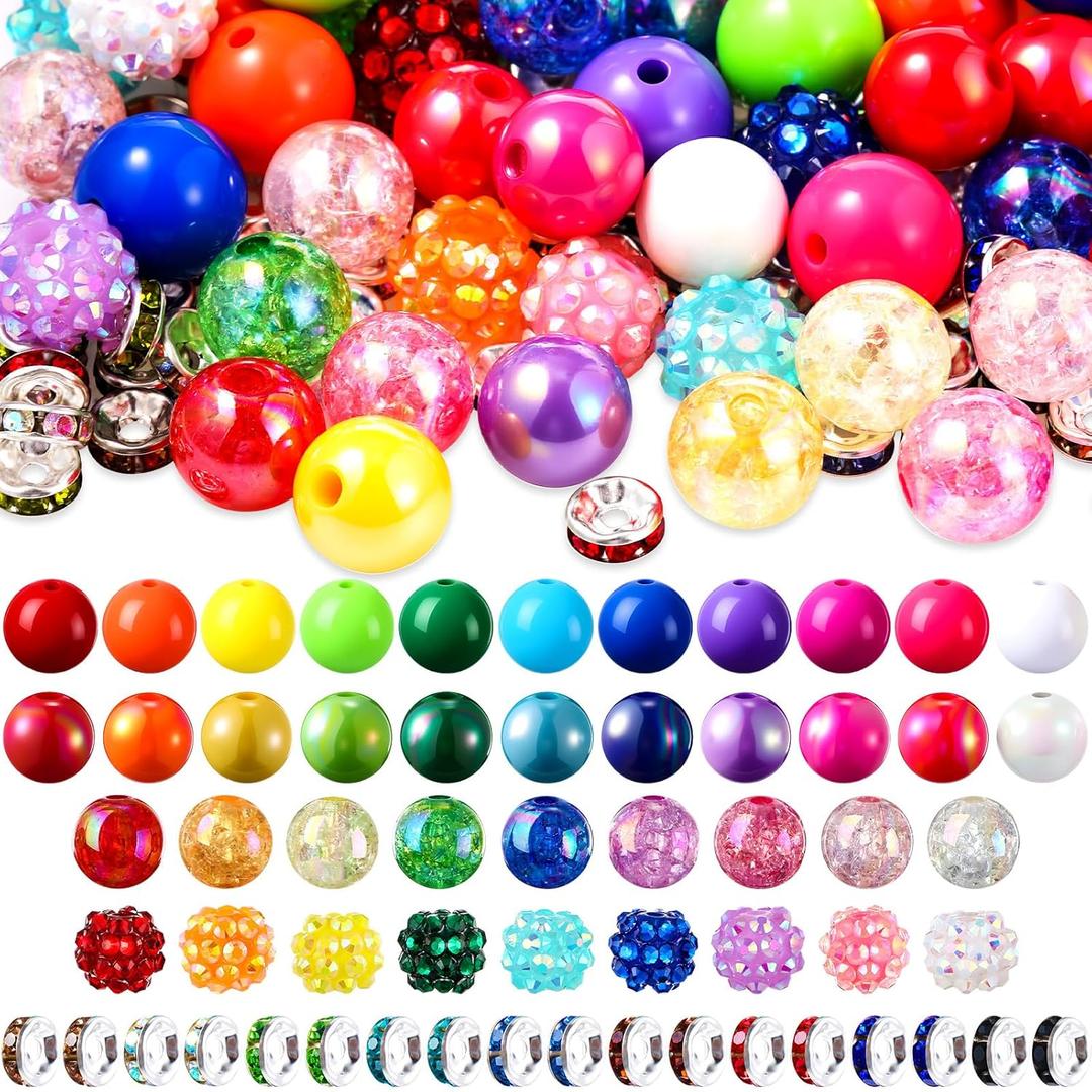 303 Pcs Beads for Pens Including 153 Focal Rainbow Acrylic Beads and 150 Spacers for Beaded Pens, 12mm, 14mm, 8mm Rhinestone for Bracelet Jewelry Making Necklace DIY Craft