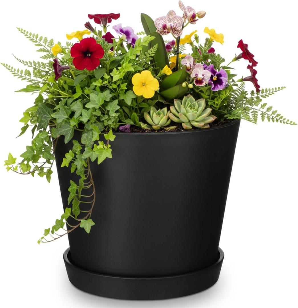 8 Inches Plant Pot for Plants Recycled-Based Composite Flower Planter with Drainage Holes and Saucers Durable Modern Pot for Indoor Outdoor Garden Plants and Flowers