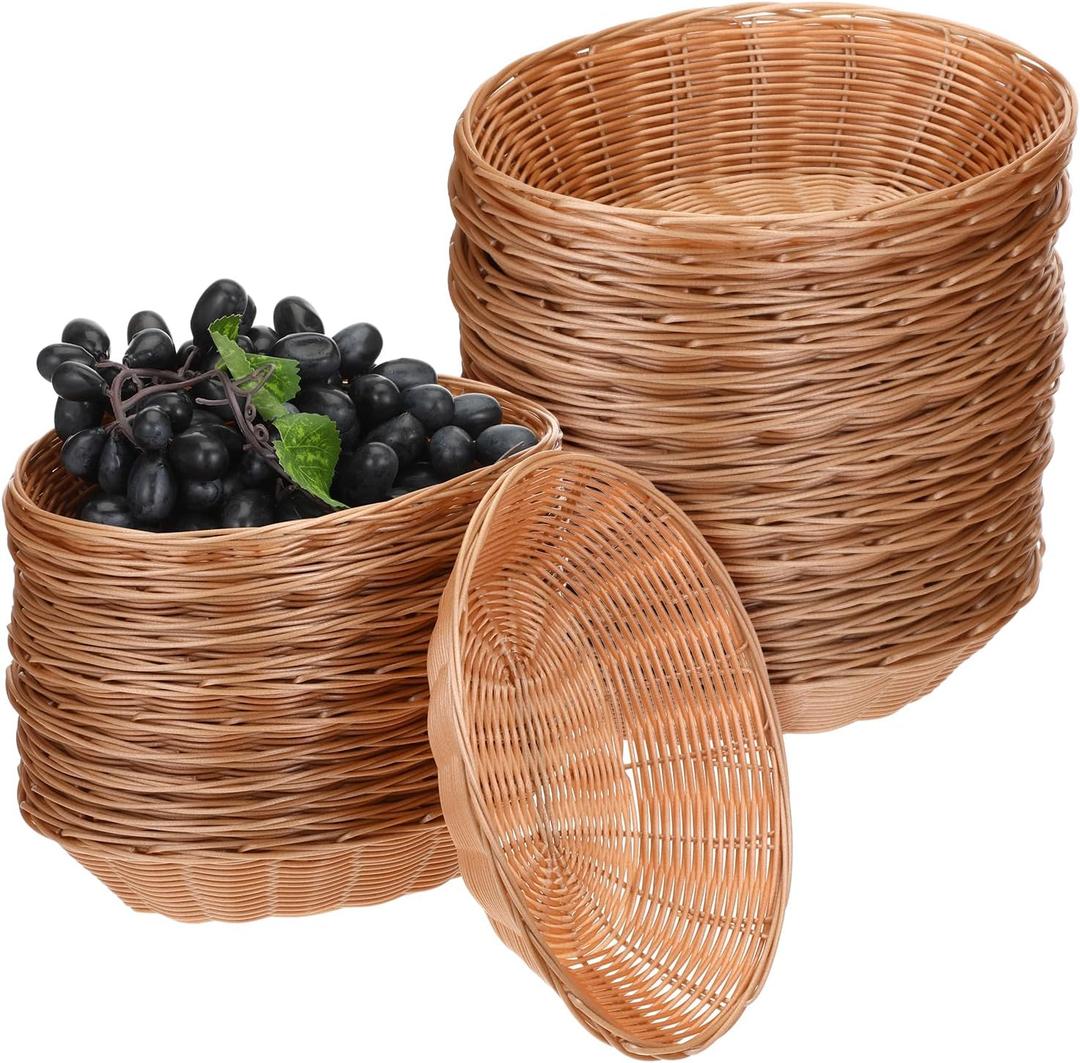 20 Pack Oval Small Plastic Bread Basket 9.8 x 7.1 x 2.8 Inch Wicker Basket for Serving Woven Food Storage Baskets for Home, Kitchen, Restaurant, Storing Bread, Fruits, Vegetables, Brown