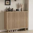 Garvee 46 Inch Shoe Cabinet with Fluted Door, 5-Tier Storage with 4 Adjustable Shelves, Rustic Entryway Shoe Bench for Hallway, Wood