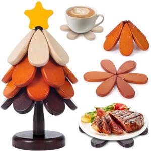 Wooden Trivet Tree for Hot Dishes, Tree Trivet Set for Hot Tableware, Wood Coasters for Kitchen Decor, Kitchen Essentials for New Home