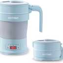 HYTRIC Travel Electric Kettle, 700ML Foldable Small Electric Kettle BPA-Free, Portable Kettle with Multifunctional Panel, Collapsible Hot Water Kettle with Keep Warm & Delay Start, 110V Blue