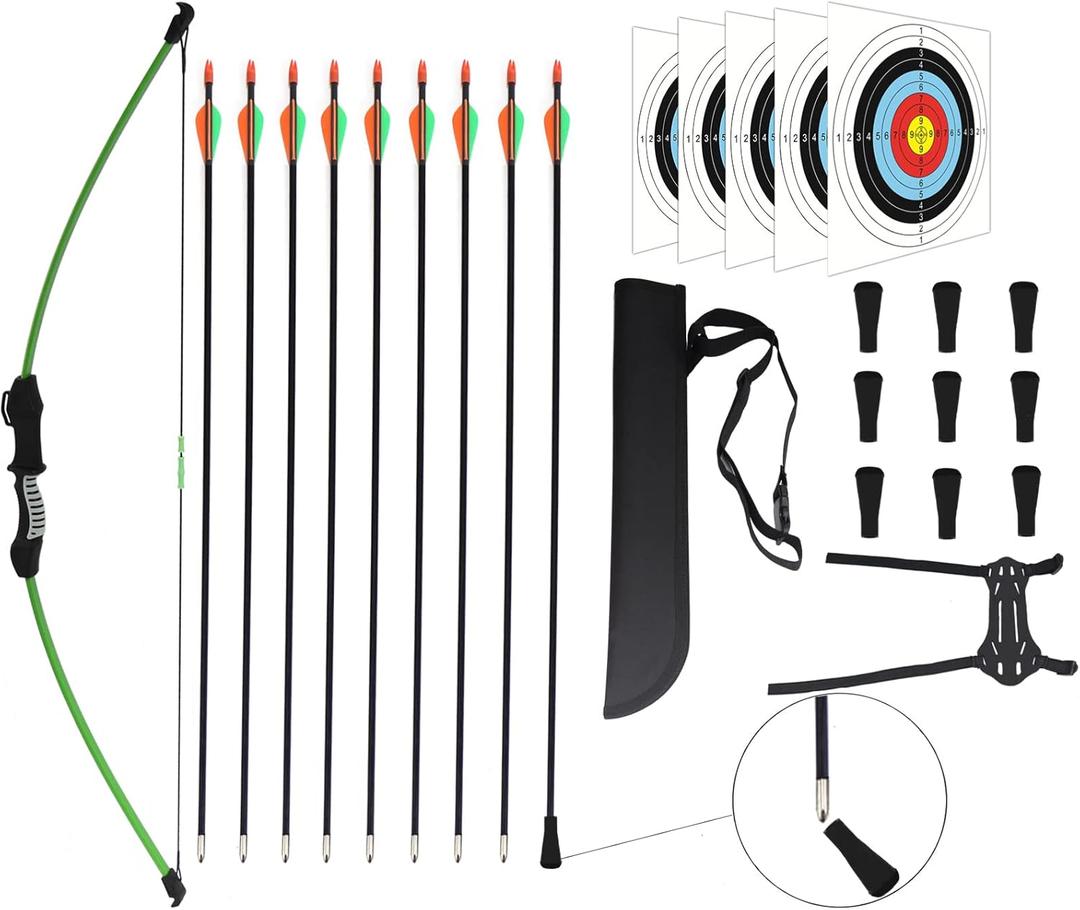 45" Bow and Arrow Set for Youth Kids Junior Beginner Bow Gift Outdoor Archery Set 18 Lb for Teen Outdoor Sports (Green)