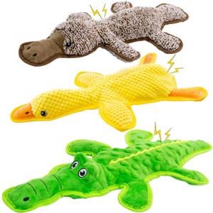 No Stuffing Dog Squeak Toys-3 Pack Chew Toys for Small Medium Large Breed- Durable Puppy Teething Interactive to Keep Them Busy- Best Birthday Gift (Yellow & Coffee & Green)
