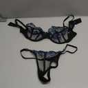 Lingerie Sexy Bra and Panty Set for Women See Through Sheer Underwear Cute Exotic Foral Embroidery Babydoll Suit (Large, Blackblue)