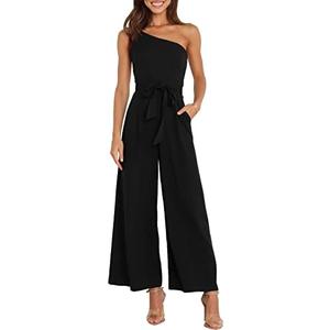 ANRABESS Women Summer Dressy Jumpsuits One Shoulder Sleeveless Casual Wide Leg Pants Romper Jumper 2026 Trendy Fall Outfits M-L