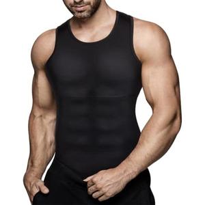 Mens Compression Shirt Slimming Body Shaper Vest Workout Tank Tops Abs Abdomen Undershirts, L