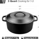 VORRINGARD Pre-Seasoned Cast Iron Dutch Oven with Lid, Round and Dual Handles, for Stovetop, Camping, Grill, Induction, Electric, Black, 3 qt