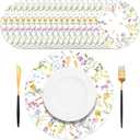 50PCS Floral Disposable Paper Placemats 13.5 Inch Flowers Placemats Pastel Watercolor Round Table Mats for Spring Weddings, Brunch & Garden Parties