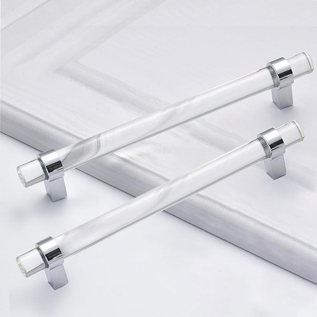 Crystal Glass Drawer Pulls 7-1/2 Inch, Brushed Nickel Cabinet Pulls Clear Cabinet Handles (192mm, 10 Pack)