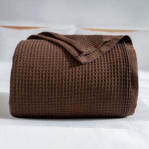 100% Turkish Cotton Waffle Blanket Queen - Cozy, Airy, Lightweight Summer Throw Blankets - Made in Turkiye, (Dark Brown Blanket, Queen Size 90" x 90")