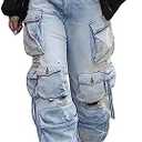 YOOTIKO Womens Baggy Jeans Cargo Pants Y2K High Waisted Distressed Street Denim Wide Leg Trousers with Pockets Size L
