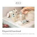 ZCCZ Beige Bathroom Accessories Set 6 Pieces - Toothbrush Holder, Lotion Dispenser, Qtip Container, Vanity Tray, Tumbler - Countertop Organizer for Bathrooms - Elegant and Functional Dcor Set