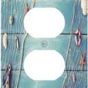 Decorative Switch Plate Covers Turquoise Blue Wood Board Nautical Starfish Farmhouse 1 Gang Receptacle Duplex Wall Plate Light Switch Cover Single Dual Device Outlet Plate Electrical Faceplate
