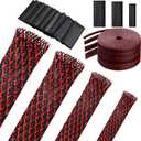 Tatuo 65.6 ft Expandable Braided Cable Sleeve Multi Size Braided Wire Sleeve with 120 Pcs Heat Shrink Tubing for Television Audio Computer Cables Video Pets,1/4 in,2/5 in,1/2 in,3/4 in(Red, Black)