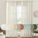 LAMIT Ivory 90 Inches Long Linen Sheer Curtains for Living Room, Back Tab and Rod Pocket Nautral Curtains Light Filtering Boho Panels for Bedroom/Dining Room, Set of 2, 52 x 90 Inch