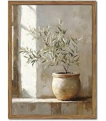 Vintage Olive Tree Painting Muted Botanical Wall Art Antique Plant Pictures Wall Decor Neutral Botanical Prints Still Life Artwork Rustic Farmhouse Posters for Kitchen and Dining Room 16x24in Unframed