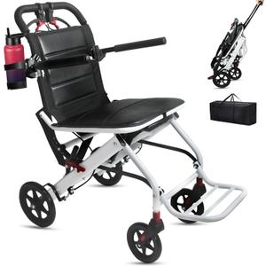 Transport Wheelchair Lightweight Foldable with Telescopic Handle,Wheel Chair for Adults Seniors Kids, Portable Padded Transport Chair, Ultra Lightweight Wheelchair Foldable Support 200lbs