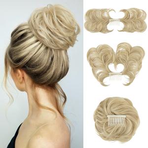 Messy Bun Hair Piece Side Comb Clip in Hair Bun Hairpiece for Women Short Natural Straight Versatile Adjustable Styles Easy Hair pieces (Ash Blonde-C)