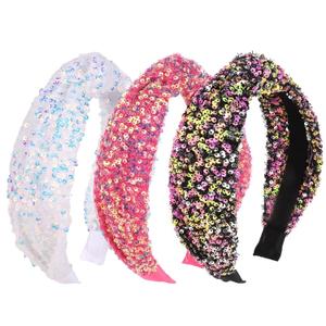 Headbands for Girls, 3 Pack Sequin Knotted Headband for Women Set Cute Glitter Girl Headbands Black White Pink Knot Headband Sparkly Hairband Head Bands Hair Accessories for Girls Toddler
