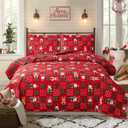 Christmas Quilt Set King Size Xmas Bedding Red Buffalo Plaid Patchwork Quilts Reversible Christmas Bedspread Set Rustic Lodge Moose Coverlet Lightweight Quilt Holiday Xmas Snowman Elk Decor